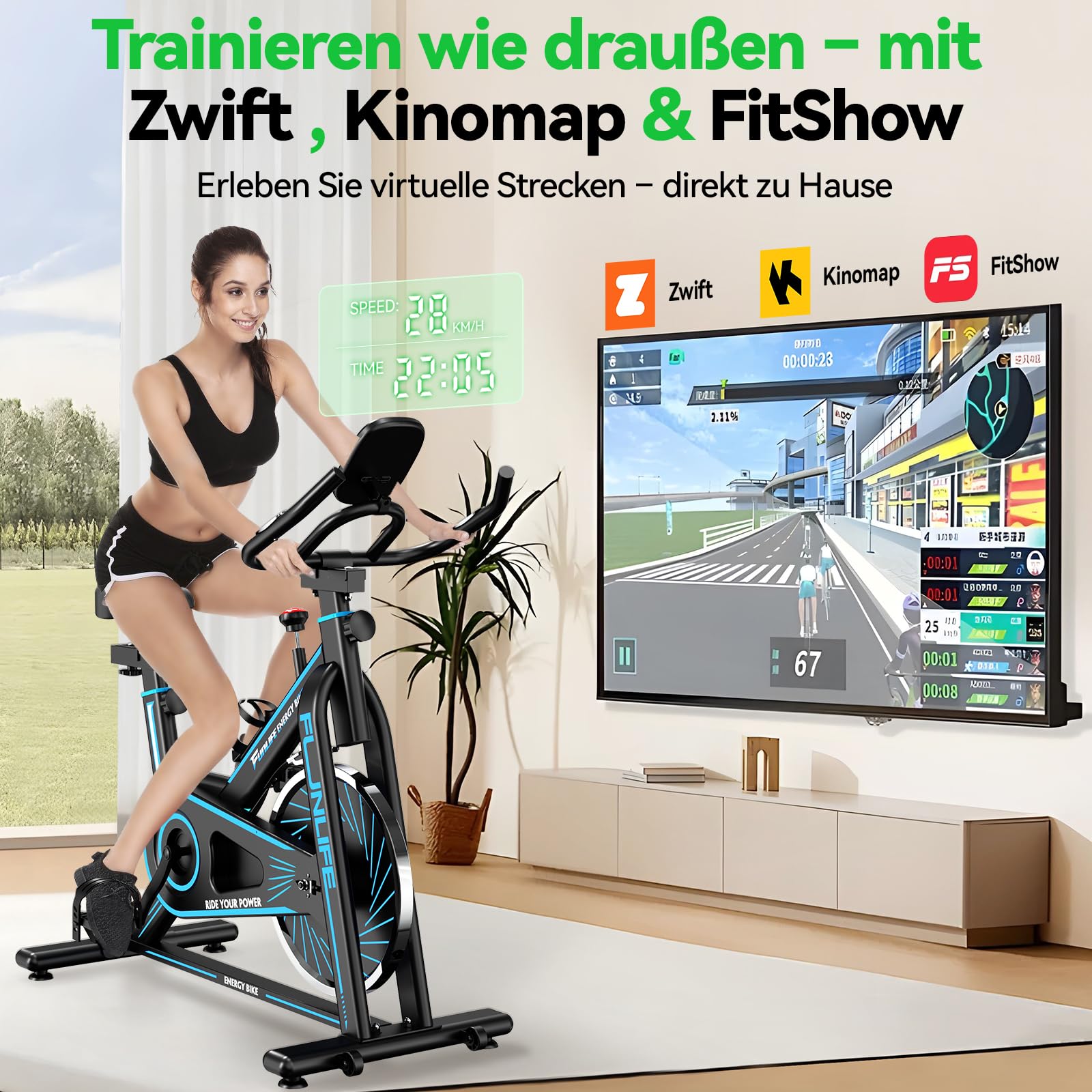 funlife-c1-heimtrainer-fahrrad-bluetooth-blau-120-kg-leise image 2