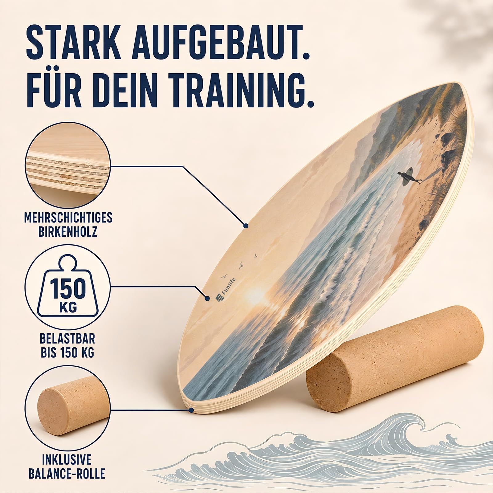 funlife-surf-balance-board-holz-80x30-korkrolle-sandbeige-150kg image 3