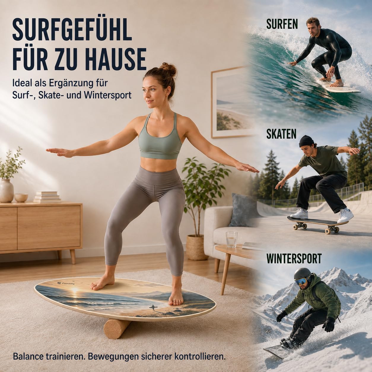 funlife-surf-balance-board-holz-80x30-korkrolle-sandbeige-150kg image 4