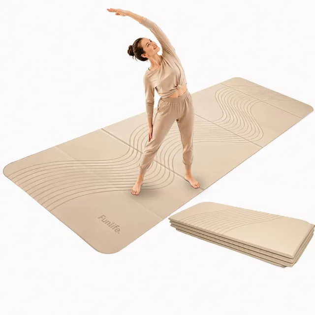 funlife-yoga-ger-te-yogamatte-190x66-10mm-latte-beige-faltbar image 1