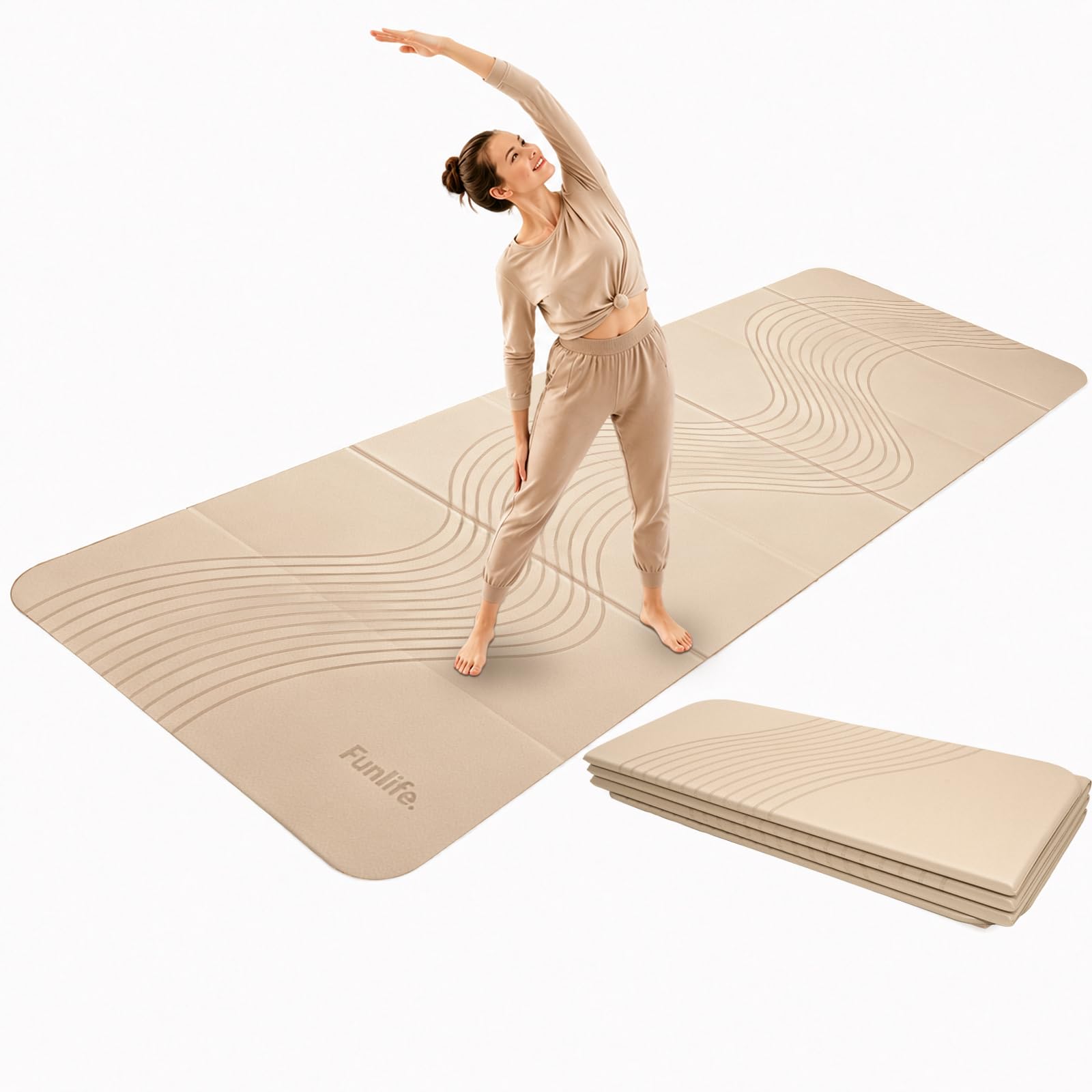 funlife-yoga-ger-te-yogamatte-190x66-10mm-latte-beige-faltbar image 1