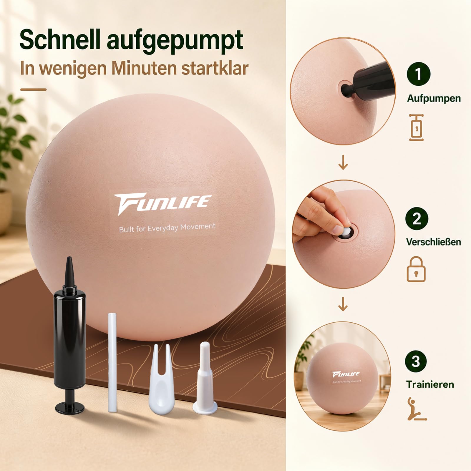 funlife-gymnastikball-25cm-pilates-ball-blush-pink-mit-pumpe image 3